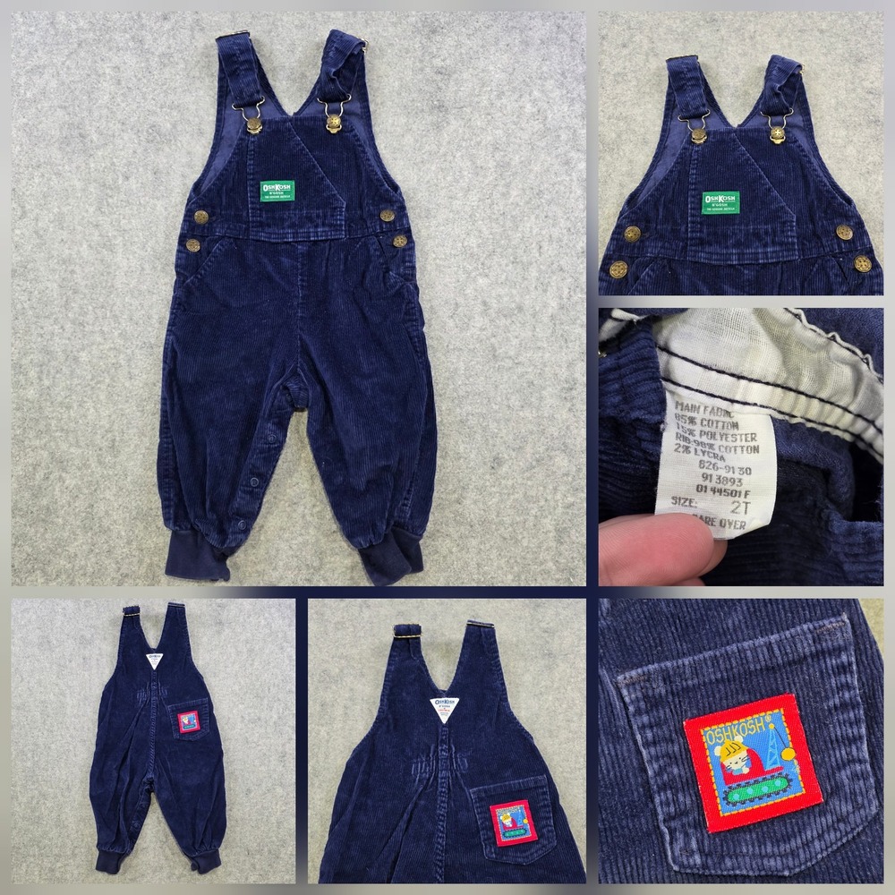 Vintage OshKosh B'gosh Overalls Toddler 2T Blue Corduroy Bib Snap Leg Made USA